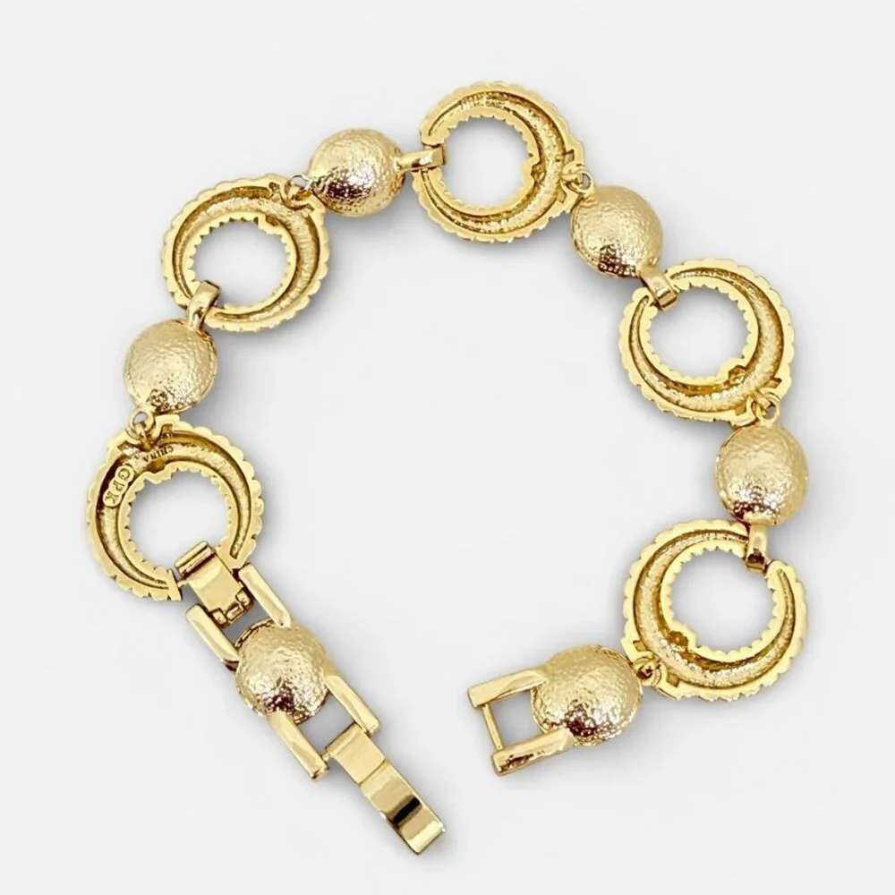 Vntg. Princess Grace Collection Gold Tone Bracelet w/Aqua Crystals & Rhinestones - Picture 8 of 15